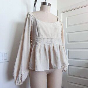 Versona Beige Puff Sleeve Peplum Top Smocked Back Size M